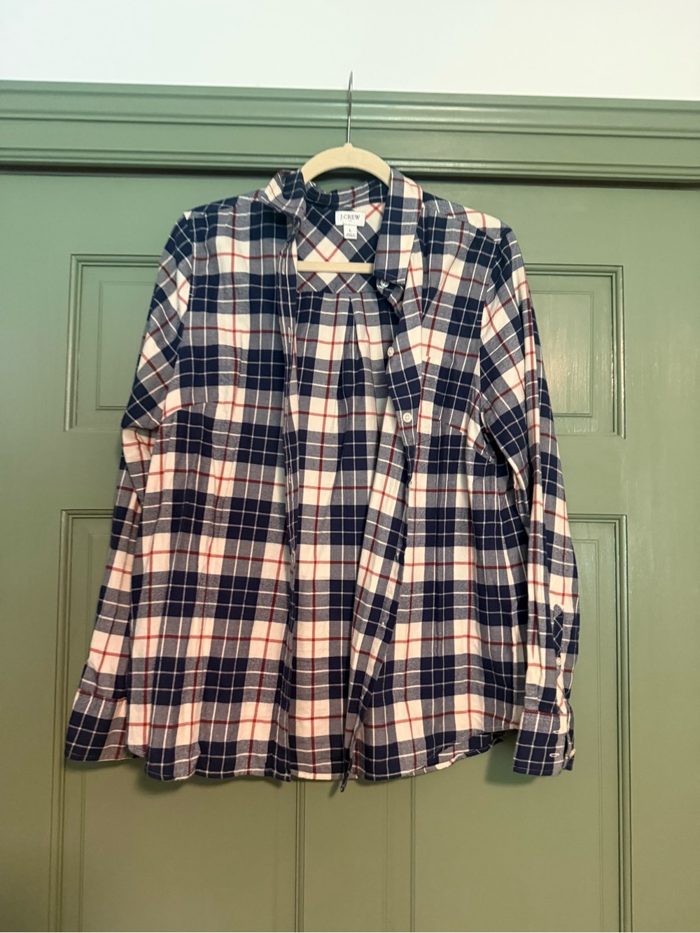 J. Crew Navy and White Plaid Button-Down Shirt with Red Accent
